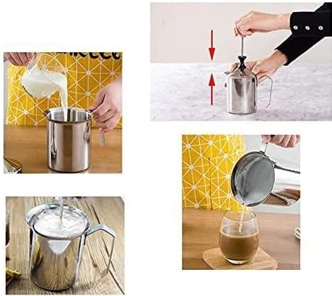 Zerodis Manueller Milchaufschäumer aus Edelstahl mit doppeltem Netz, 400 ml/800 ml, für Latte, Cappu