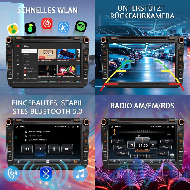 QIIKEN 8" 4G+64G Android 13 Autoradio mit Navi für VW T5 Golf 5 6 Polo Sharan Seat Passat Tiguän, Do