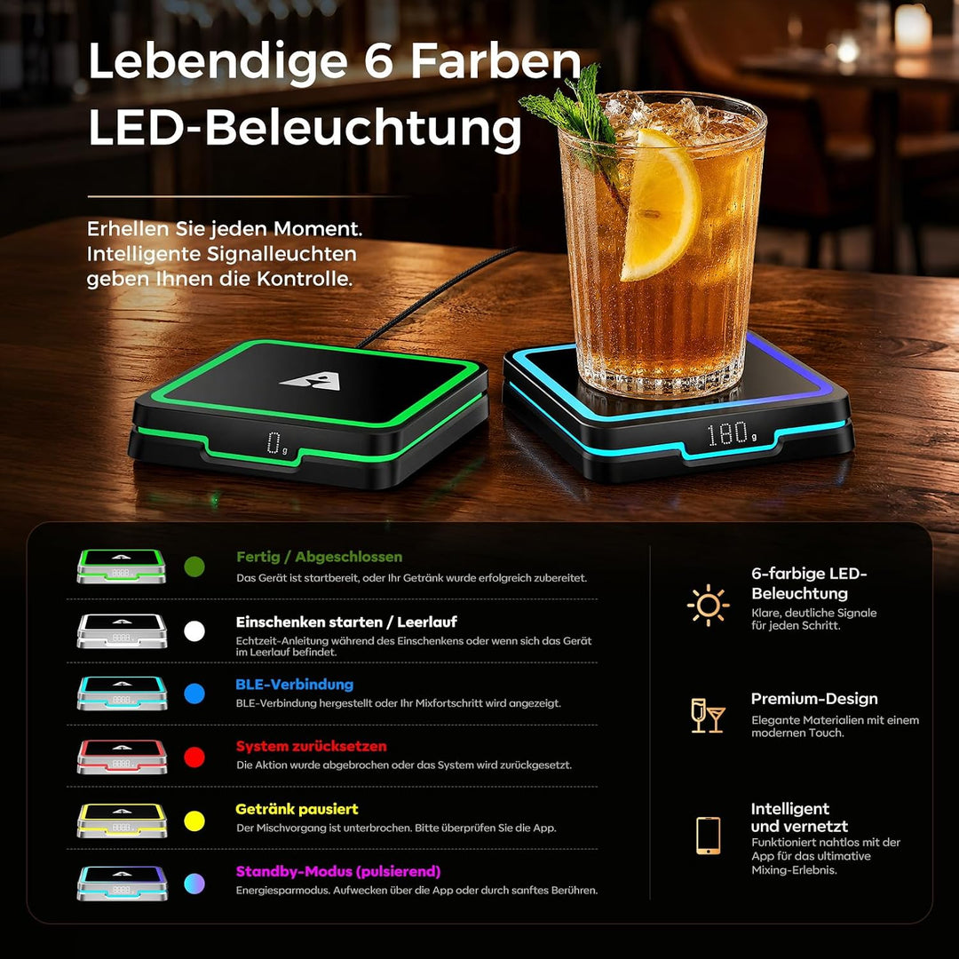 KAVAZ Smart Cocktail Maker mit App-Steuerung-LED-Ausgiesshilfe für perfekte Cocktails,Getränkemix-As