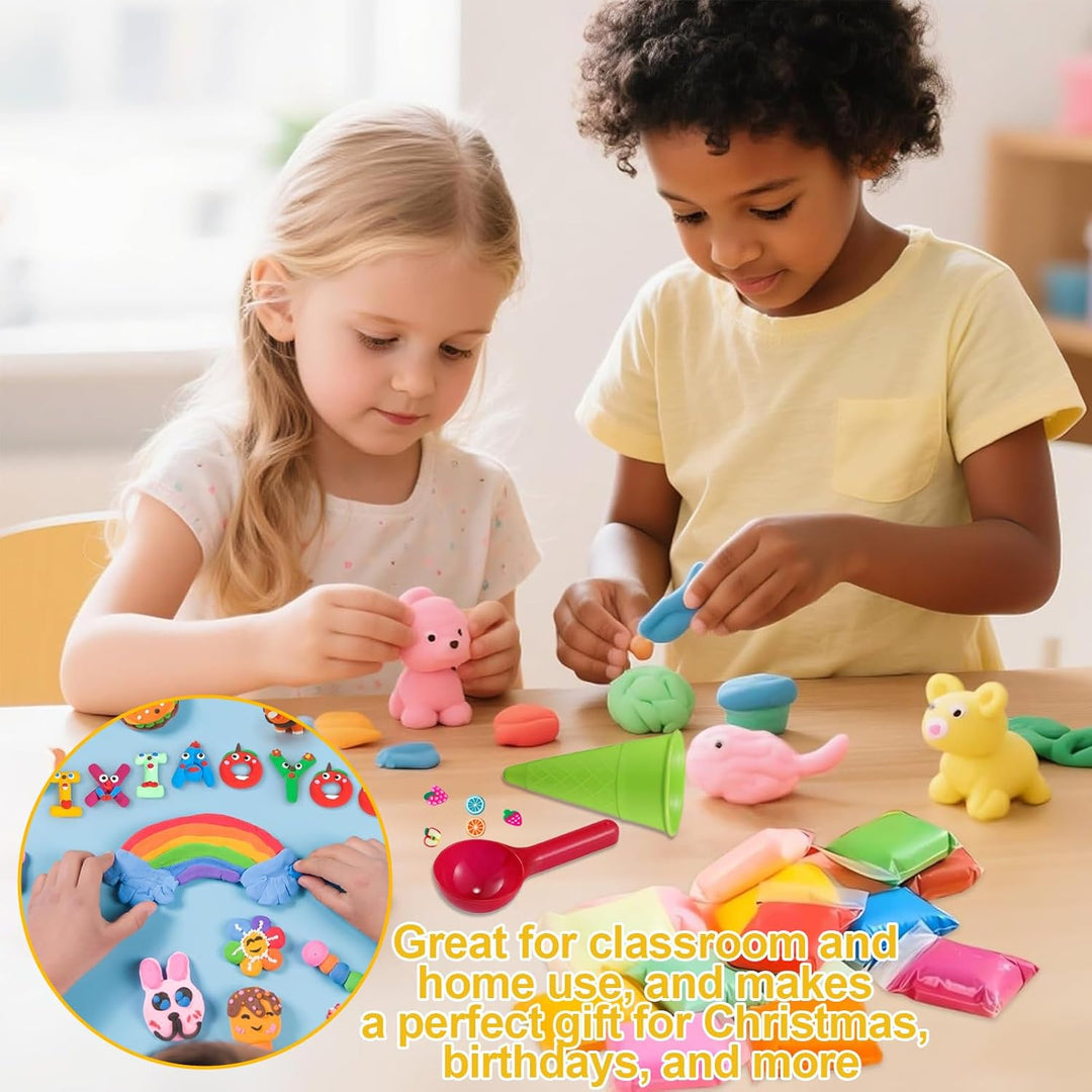 Modelliermasse Set 64 Farben Lufttrocknende Magische Knete Kinder Bastelmasse DIY Zubehör Farbmischu