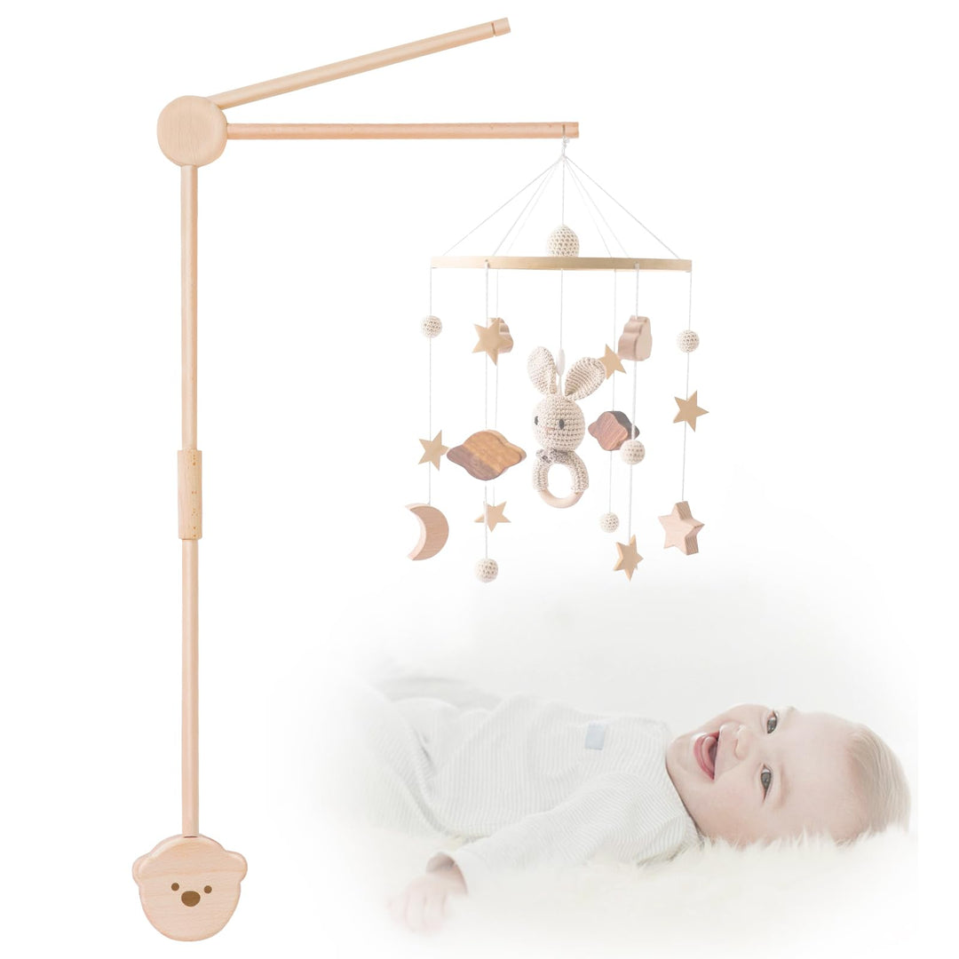 Mobile Halterung Holz für Babybett, Mobile Ständer Niedlicher Bärenform Design, 360°Drehbar Baby Mob