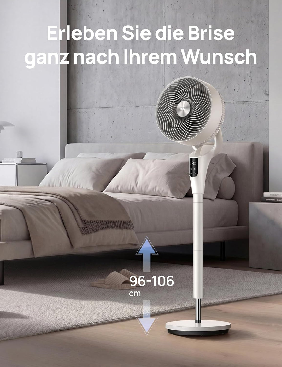 Dreo Leiser Standventilator, 1444m³/h Luftvolumen oszillierende Ventilator, 3 Stufen 6H Timer Turmve