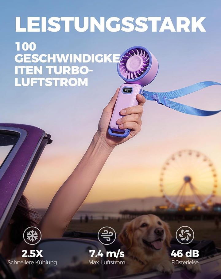 Diveblues Handventilator Tragbarer Turbo-Ventilator mit 100 Stufen und 7.4m/s Starkem Luftstrom, 180