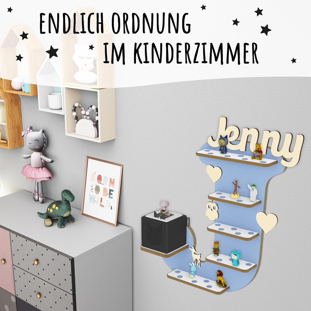 Regal Buchstabe für Toniebox, Wandregal für Tonie Figuren, personalisiert mit Name, Aufbewahrung für