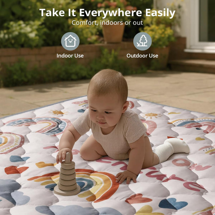 COMOMY Krabbelmatte Baby 127x127 cm, Extra Dicke und Weiche Spielmatte Faltbar, Rutschfeste Schadsto