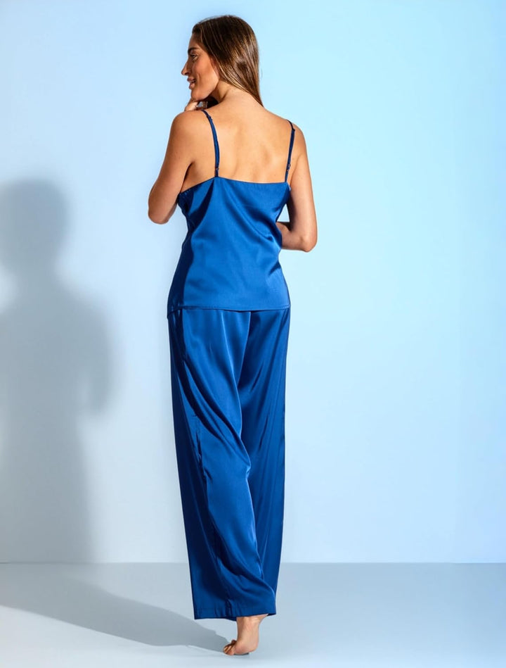 Laura in - Damen-Kleidungsset Satin-Seidenpyjama für Damen 2-teilig einfarbig Satin-Schlafanzug Top-