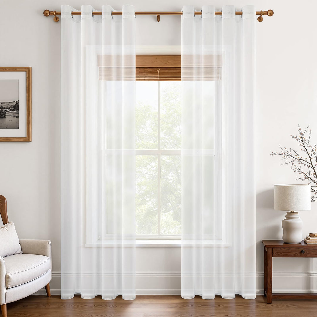 MRTREES Voile Gardinen Vorhang halbtransparent kurz mit Ösen in Leinenoptik Stores Gardinen Schals f