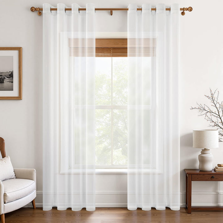 MRTREES Voile Gardinen Vorhang halbtransparent kurz mit Ösen in Leinenoptik Stores Gardinen Schals f
