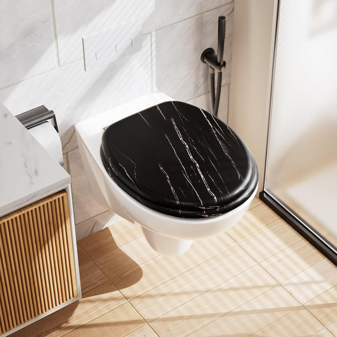 Toilettendeckel mit Absenkautomatik Holz - WC Sitz Bambus Klodeckel Oval MDF Klobrille Toilettensitz
