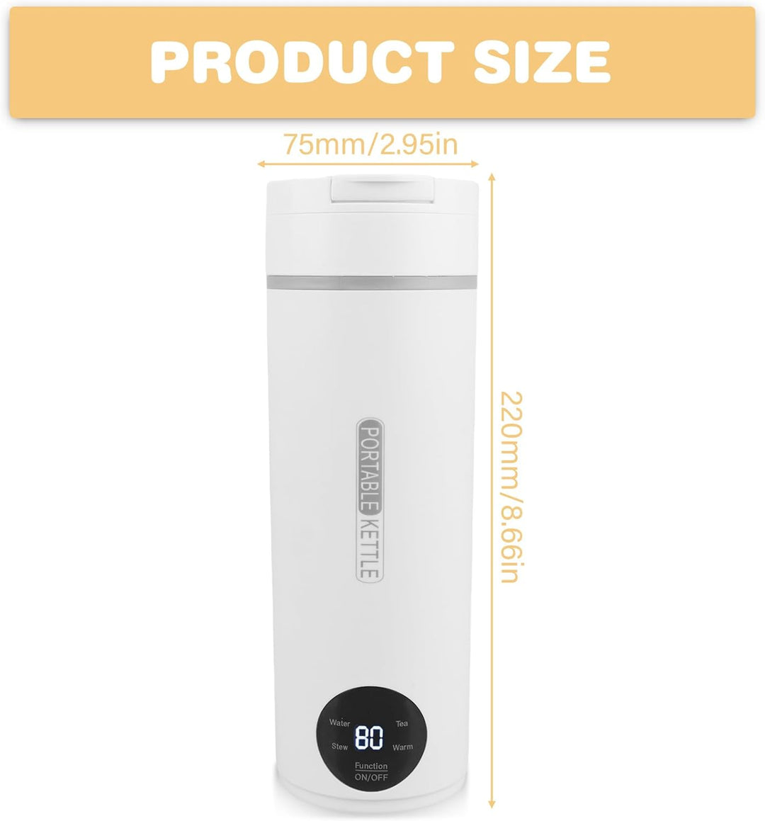 Reisewasserkocher Heizbecher 500ml, Wasserkocher mit LCD-Anzeige, 300W Tragbare Heizung Reise Wasser