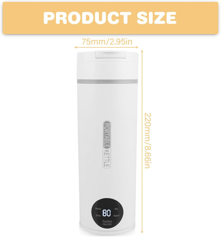 Reisewasserkocher Heizbecher 500ml, Wasserkocher mit LCD-Anzeige, 300W Tragbare Heizung Reise Wasser