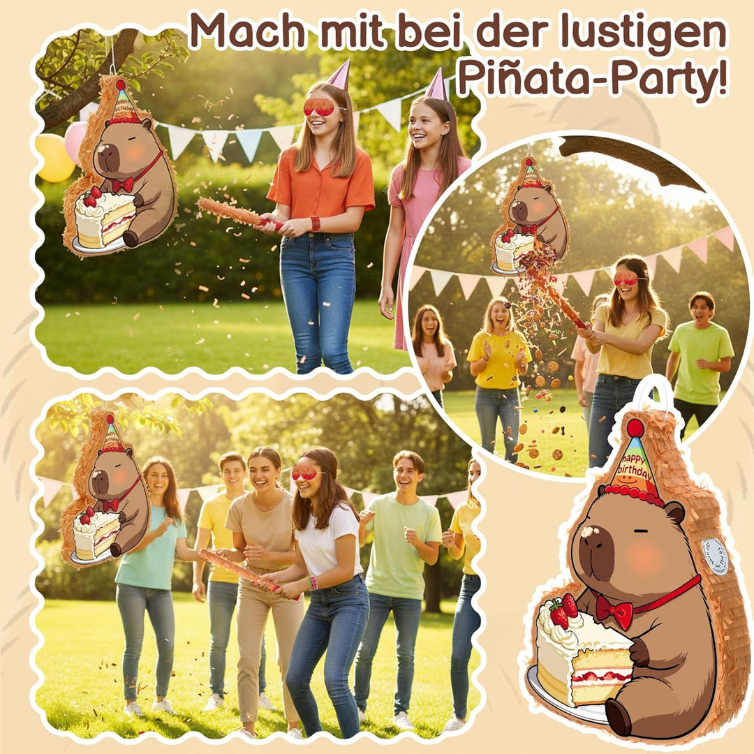 Pinata Geburtstag Capybara mit Stab&Maske für Mädchen und Jungs,Capybara Pinata Set mit 96 Füllungen
