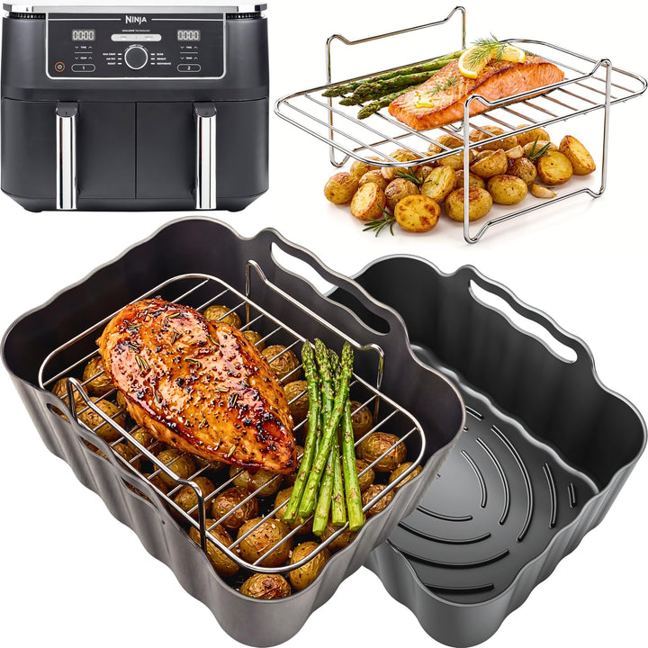 Ninja AF400EU Zubehör 9,5L Airfryer | 2 Silikonformen + 2 Edelstahl Grillrost Einsätze + 4 Spiesse |