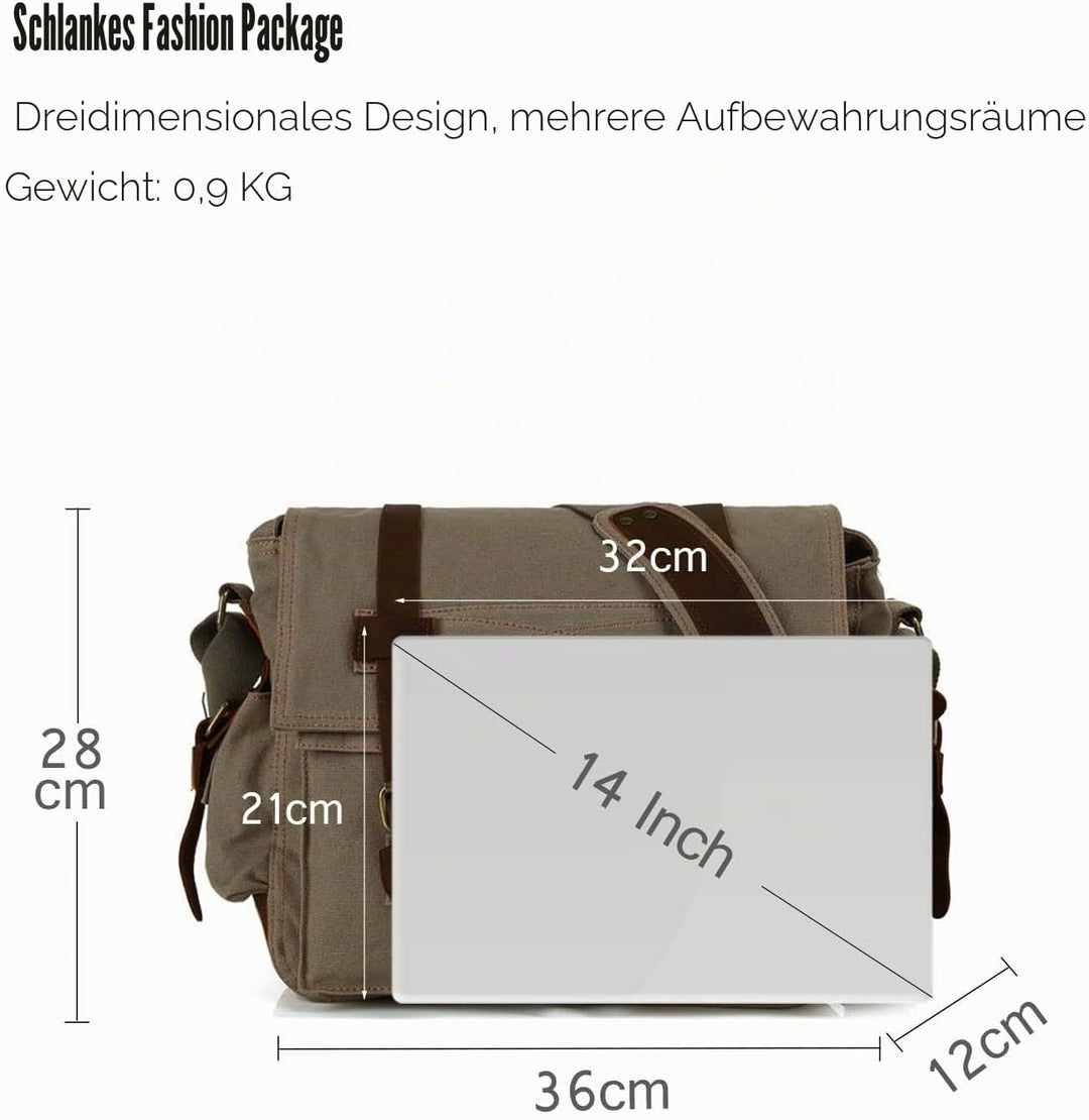 FANDARE Neu Retro Messenger Bag Umhängetasche Schultertasche 14 Zoll Laptoprucksäcke Herren Frauen T