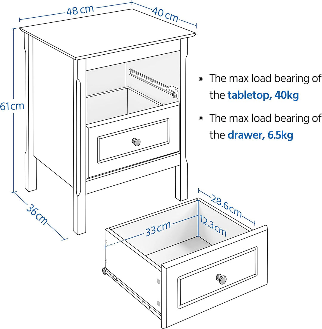 Yaheetech Nachttisch Nachtschrank mit 2 Schubladen Boxspringbett Nachtkommode Beistelltisch Holz Sof