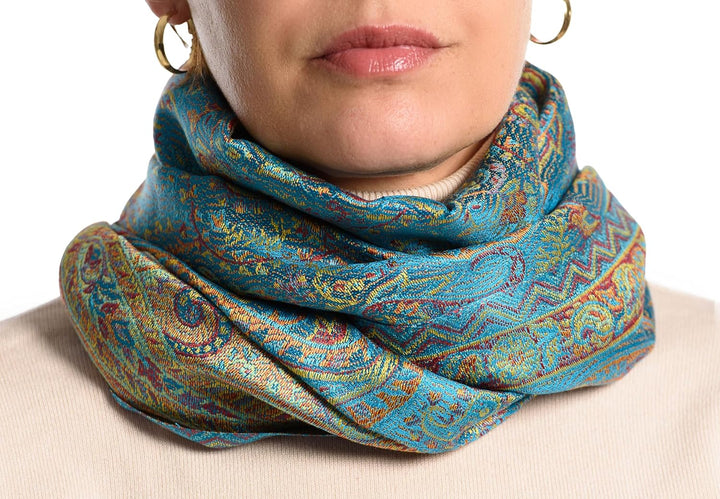 ufash Pashmina 100% Seidenschal aus Indien für Damen & Herren, Paisley Muster, 160 x 35 cm - Schal a
