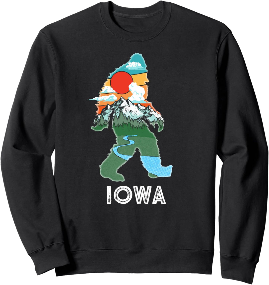 Iowa Bigfoot Nature & Mountains Illustration Vintage Sweatshirt