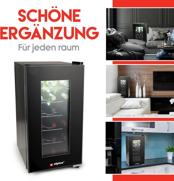 alpina Weinkühlschrank 50L - Weinkühler für 18 Flaschen - Flaschenkühler 230V - Temperatur Regelbar