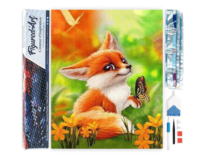 Figured'Art Diamond Painting Erwachsene 40x50cm Ganze Leinwand gerollt Fuchs und Schmetterling 5D Bi