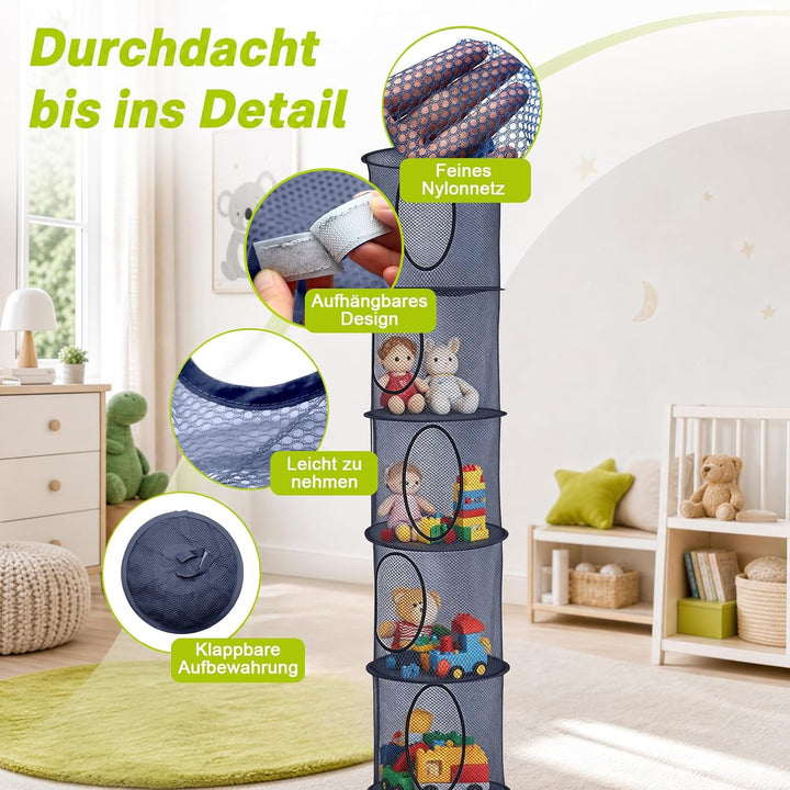 Solivive 3 Stück Hängeaufbewahrung, 5 Fäche Faltbare Aufbewahrung Hängend Organizer mit 3 Haken, Plü