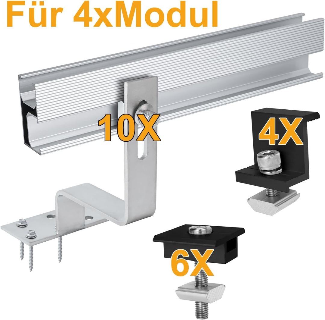 Solar Halterung Ziegeldach für 4 module set, PV Montageset Photovoltaik Diskontinuierliche Schienen