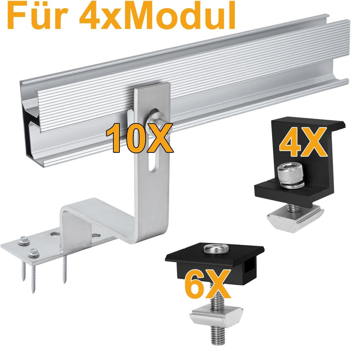Solar Halterung Ziegeldach für 4 module set, PV Montageset Photovoltaik Diskontinuierliche Schienen