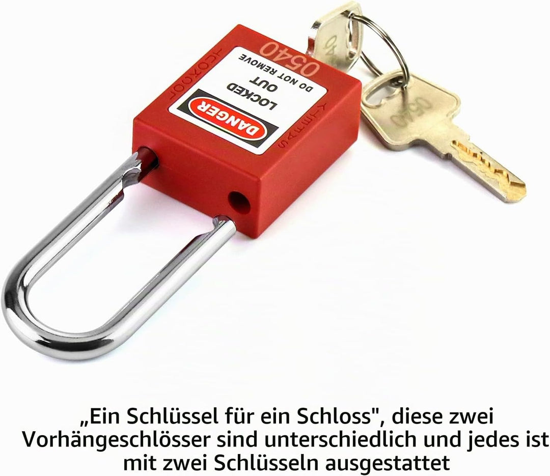 QWORK® Lockout Vorhängeschloss, 10Stk Vorhängeschlösser mit 20 Schlüssel, Rot, 38mm 10 PCS Stahl, 10
