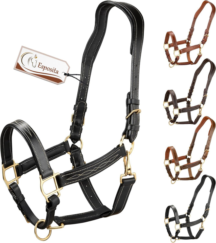Esposita anatomisches Lederhalfter Deluxe Halfter aus Leder für Pferde Stallhalfter Pferdehalfter -