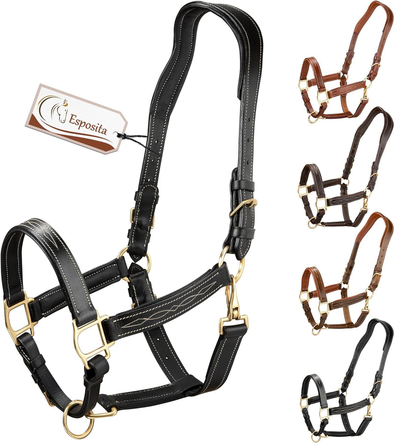 Esposita anatomisches Lederhalfter Deluxe Halfter aus Leder für Pferde Stallhalfter Pferdehalfter -