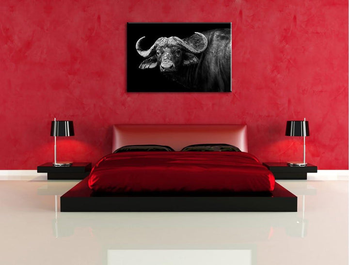 Pixxprint Dark Wasserbüffelformat: 100x70auf Leinwand, XXL riesige Bilder fertig gerahmt mit Keilrah
