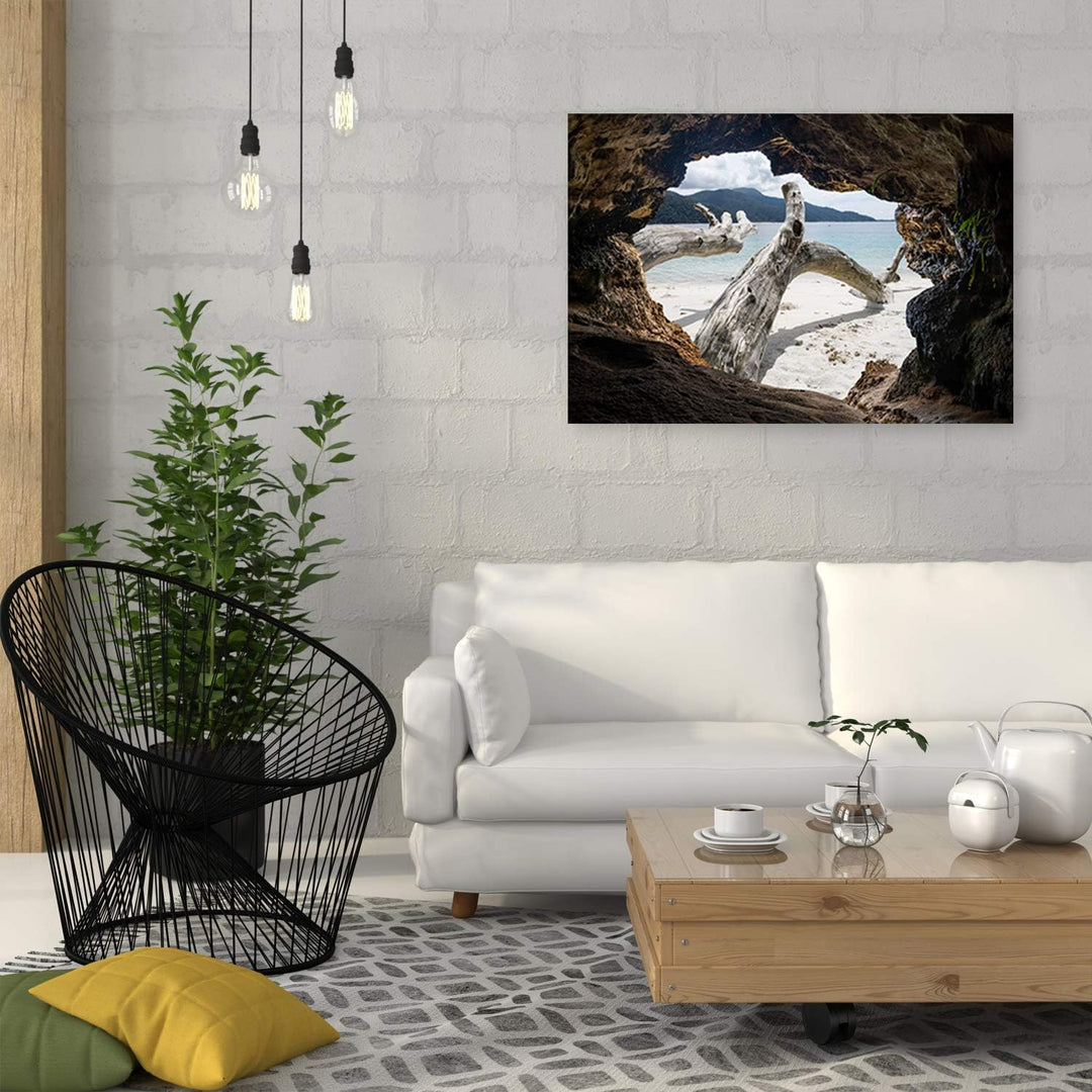 Feeby Bild auf Leinwand Höhle Kunstdruck modern Strand Beige 40x30 cm 40L x 30B cm M_15072, 40L x 30