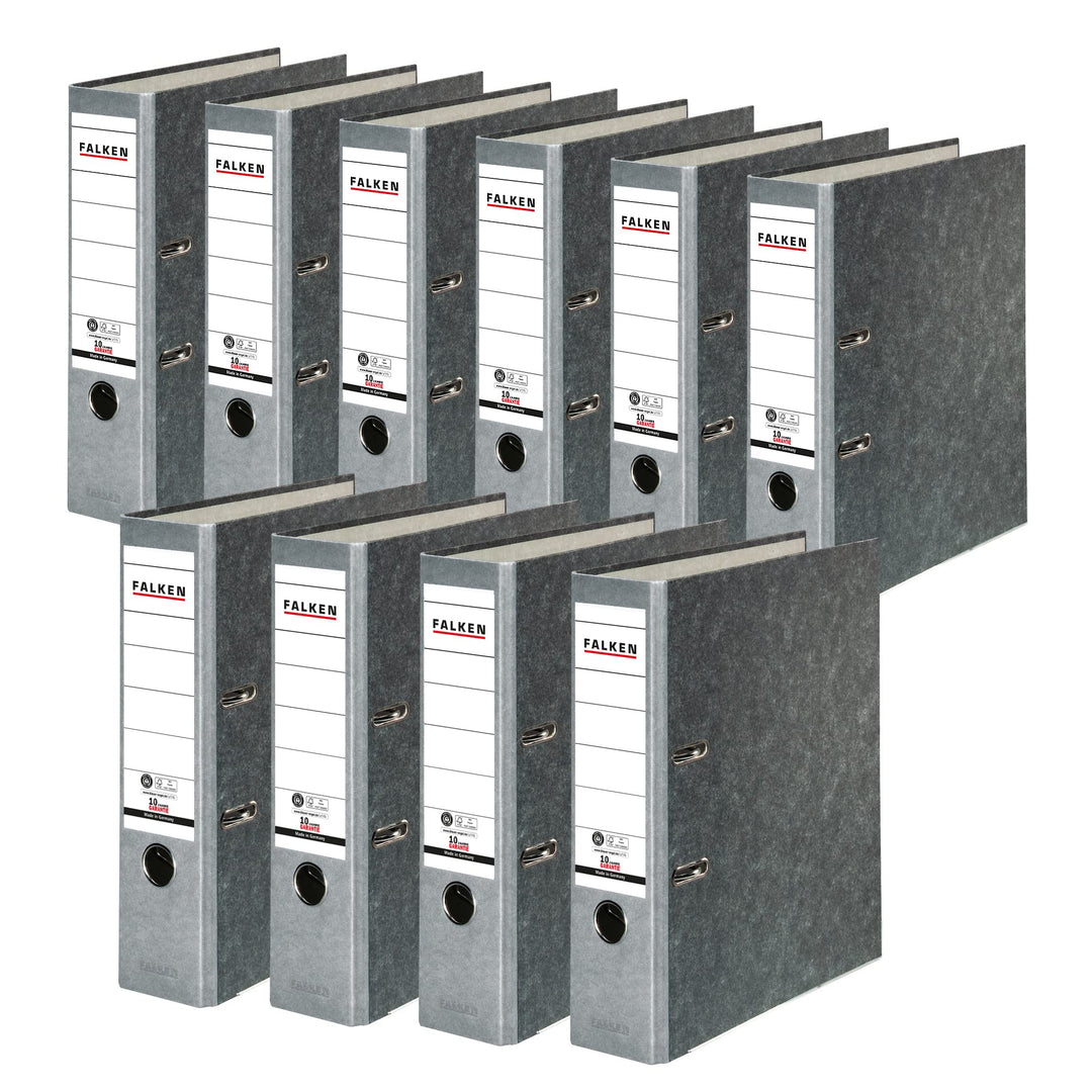 Original Falken 10er Pack Recycling-Ordner Wolkenmarmor. Made in Germany. 8 cm breit DIN A4 grauer R