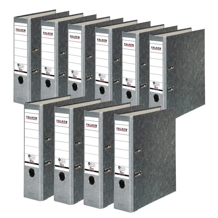 Original Falken 10er Pack Recycling-Ordner Wolkenmarmor. Made in Germany. 8 cm breit DIN A4 grauer R