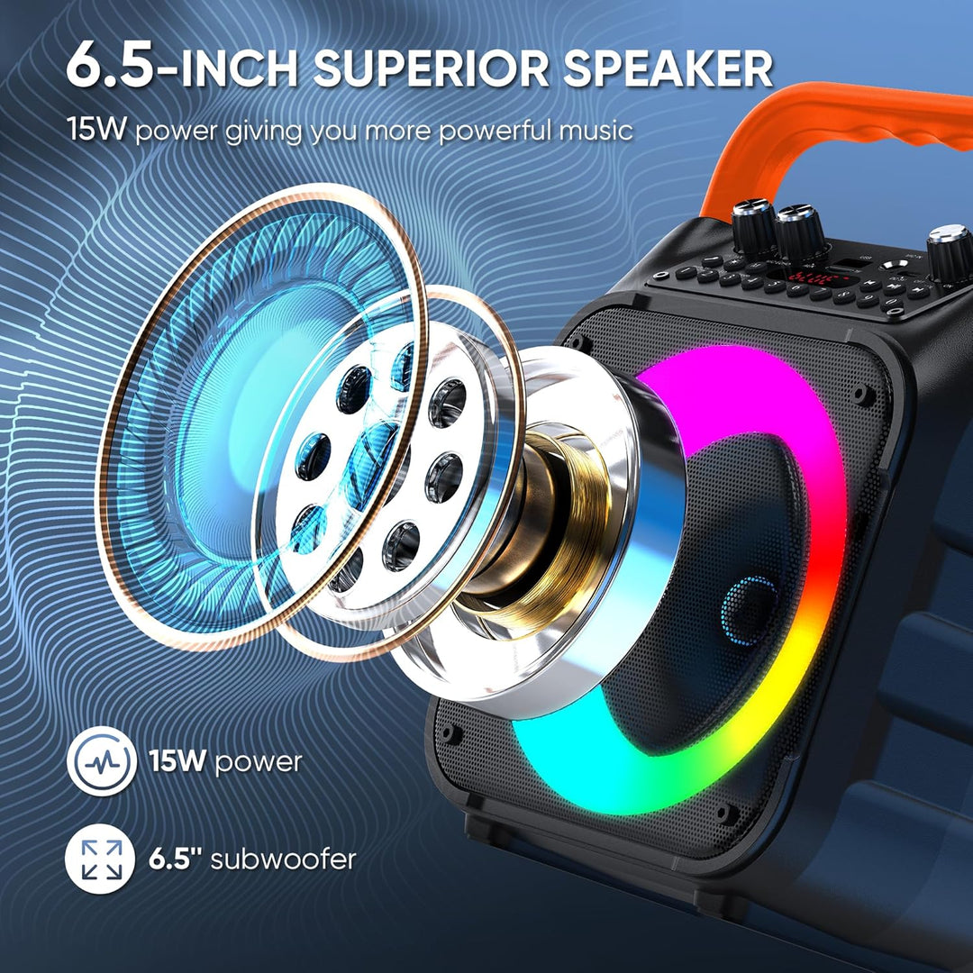 Wowstar Karaoke Maschine mit 2 Kabellose Mikrofone, Tragbare Bluetooth Lautsprecher Box für Erwachse