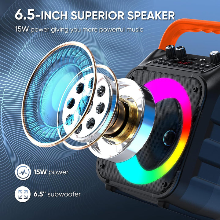 Wowstar Karaoke Maschine mit 2 Kabellose Mikrofone, Tragbare Bluetooth Lautsprecher Box für Erwachse