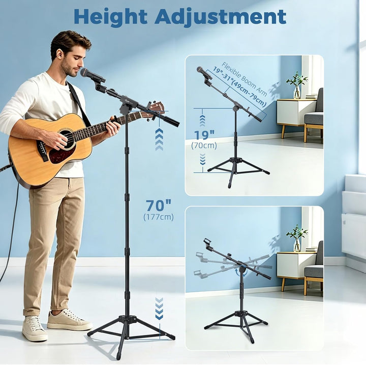 GUITTO Mikrofonständer mit Doppel-Halter für Smartphone/Tablet Verstellbarer Boomarm, schwerer Boden