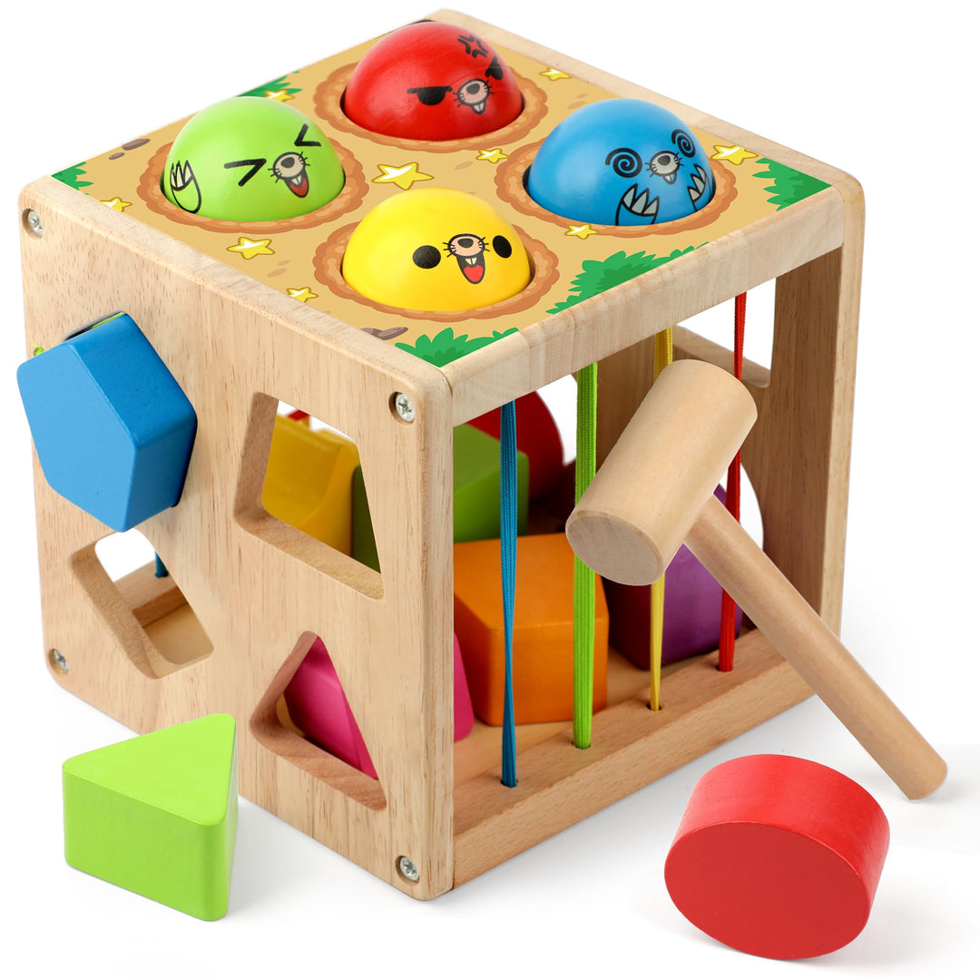 Coogam Holz Montessori Kinderspielzeug, Formen Klassifizierung Cube Gewicht Schlag Maulwurf Feinmoto