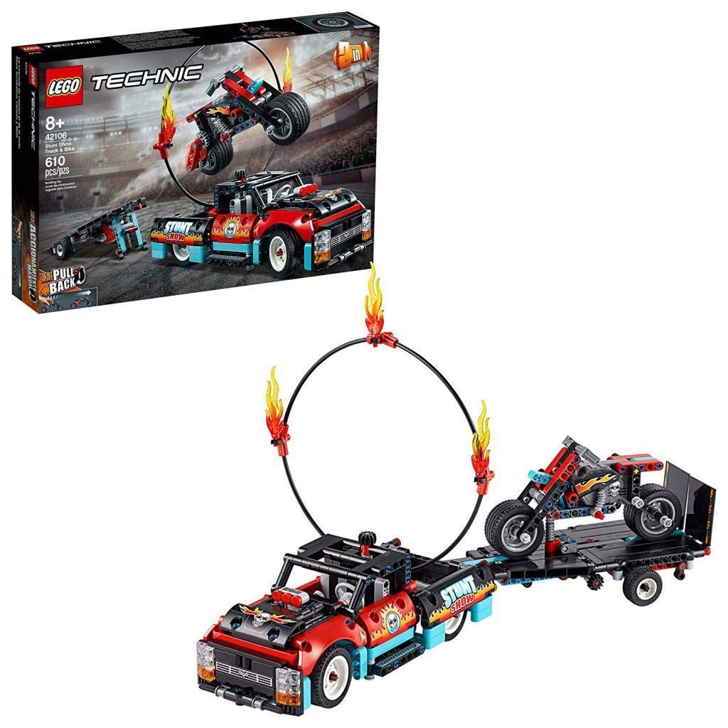 LEGO 42106 Technic Stunt-Show mit Truck und Motorrad Spielzeug für Kinder, 2-in-1 Modell, LKW mit Rü