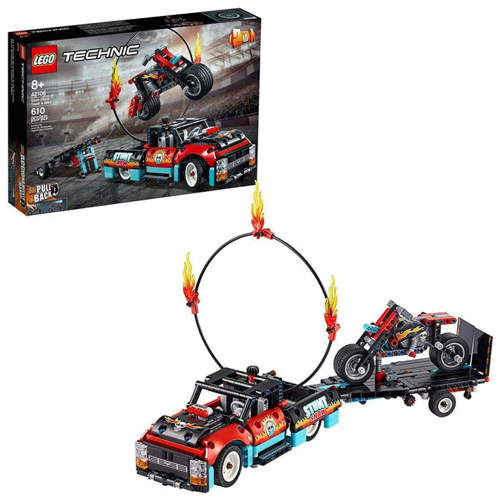 LEGO 42106 Technic Stunt-Show mit Truck und Motorrad Spielzeug für Kinder, 2-in-1 Modell, LKW mit Rü