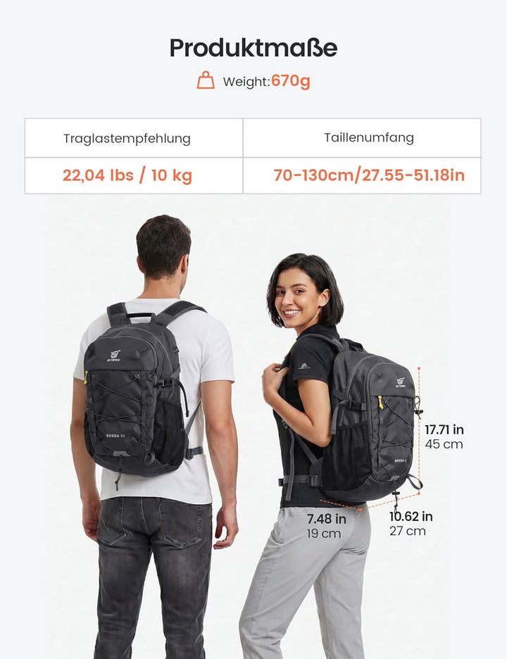 SKYSPER 22L Wanderrucksack Herren Damen Leichter Trekkingrucksack mit Belüftungsrücken Diebstahlsich