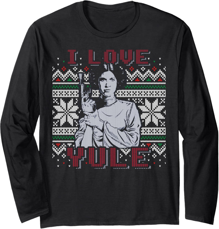 Star Wars Princess Leia I Love Yule Holiday Pun Text Langarmshirt