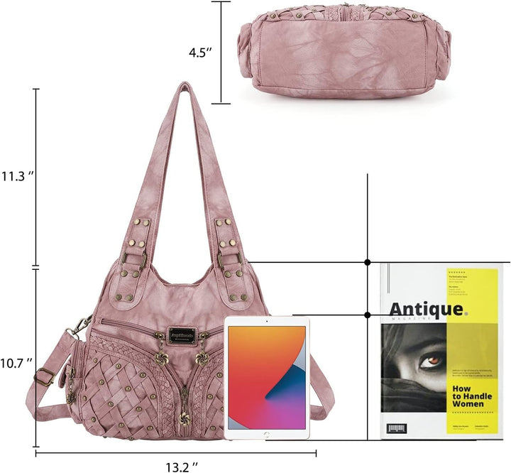 Angel Barcelo Purses and Handbags Women Tote Shoulder Top Handle Satchel Hobo Bags Fashion Washed PU