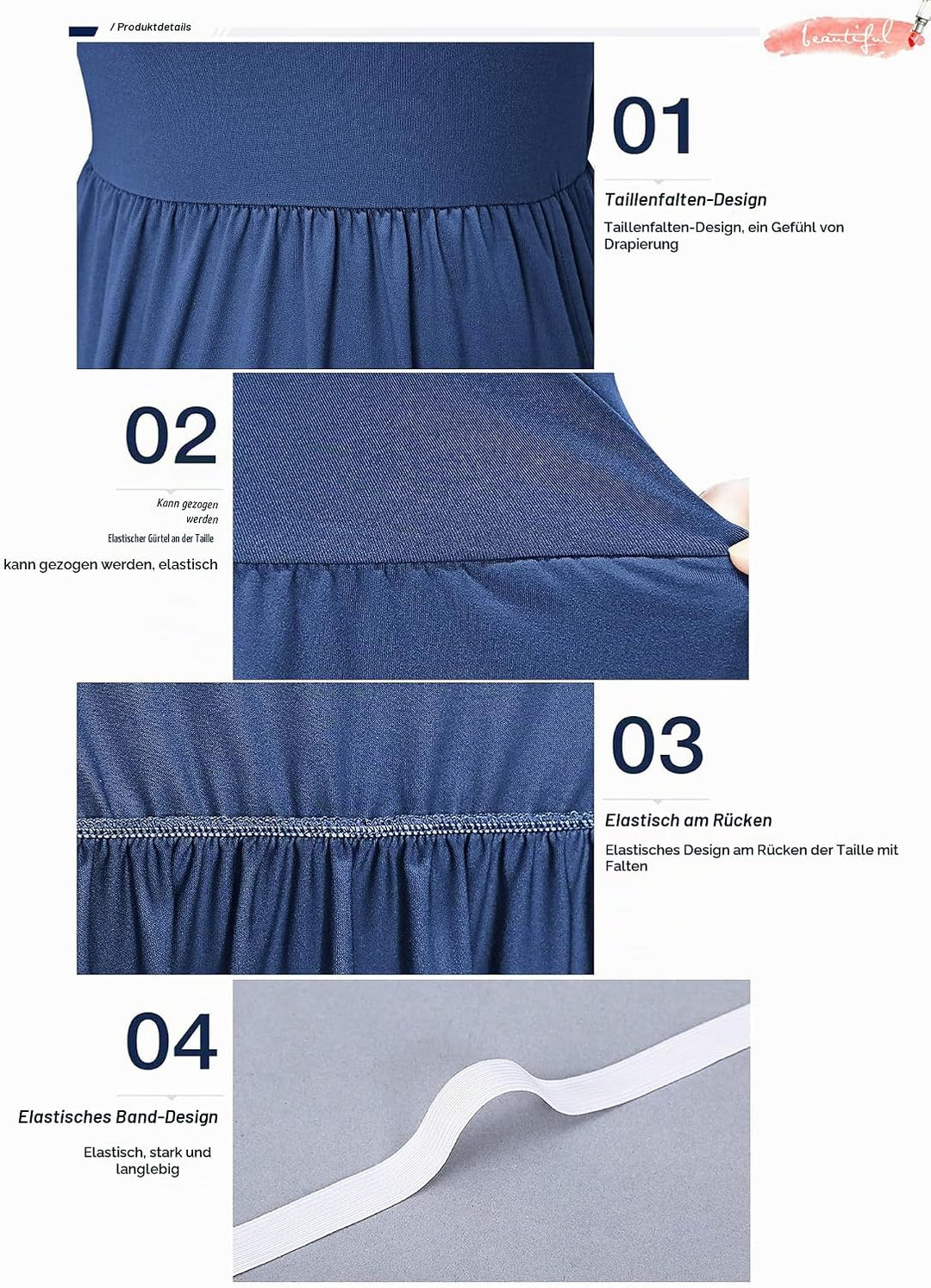 AUSELILY Damen Kurzarm Loose Casual Long Maxi Kleider mit Taschen Beja Blue S, Beja Blue S