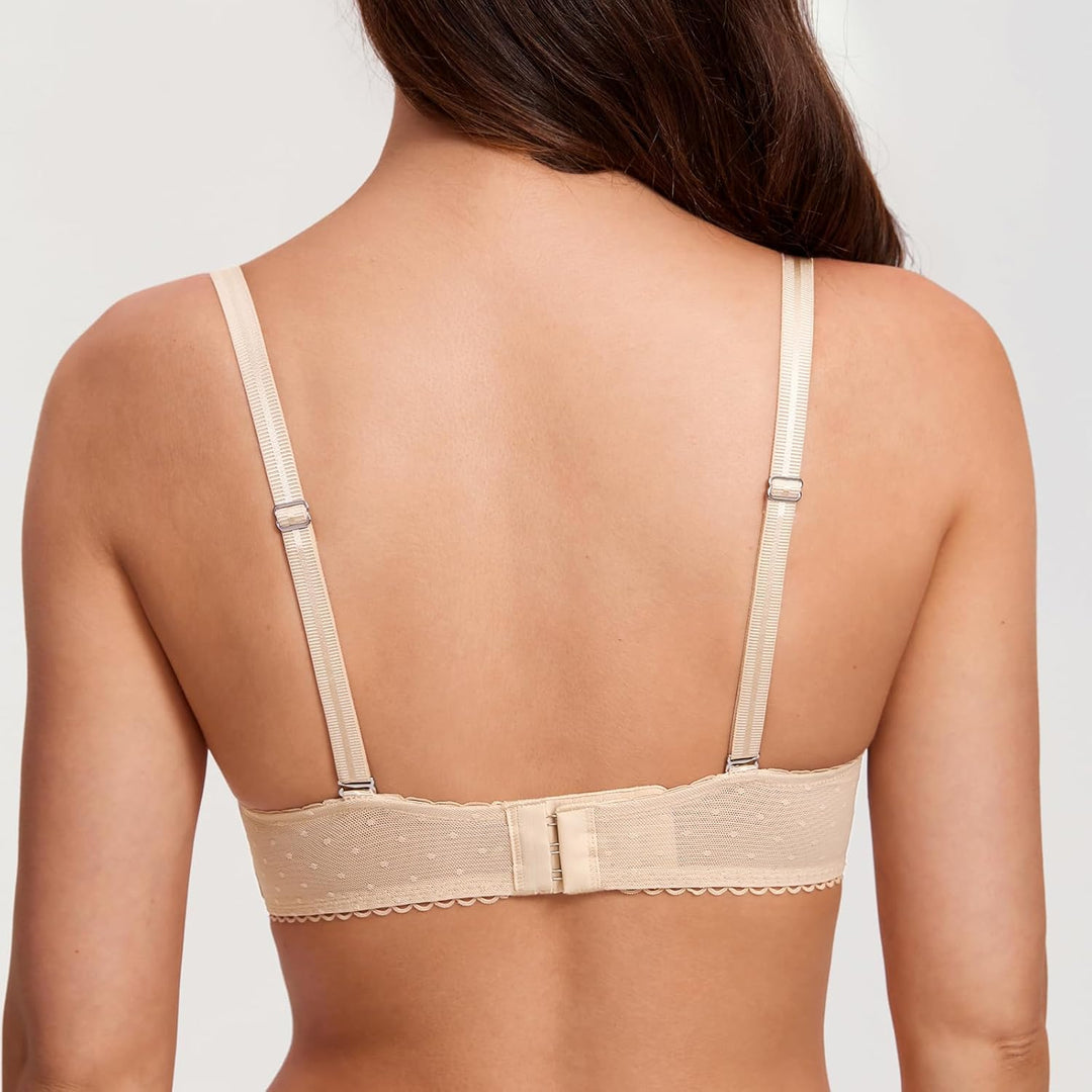 DOBREVA Damen Push Up BH ohne Bügel Soft Spitze Bügelloser BHS Sexy Bequem Gepolstert 70B Beige, 70B