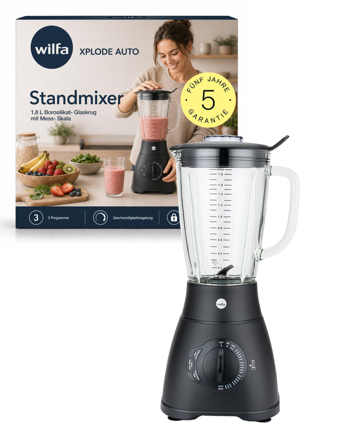 Wilfa XPLODE AUTO Standmixer - 1,8l Borosilikat-Glaskrug inkl. Mess-Skala - 1.500 Watt - 3 Programme