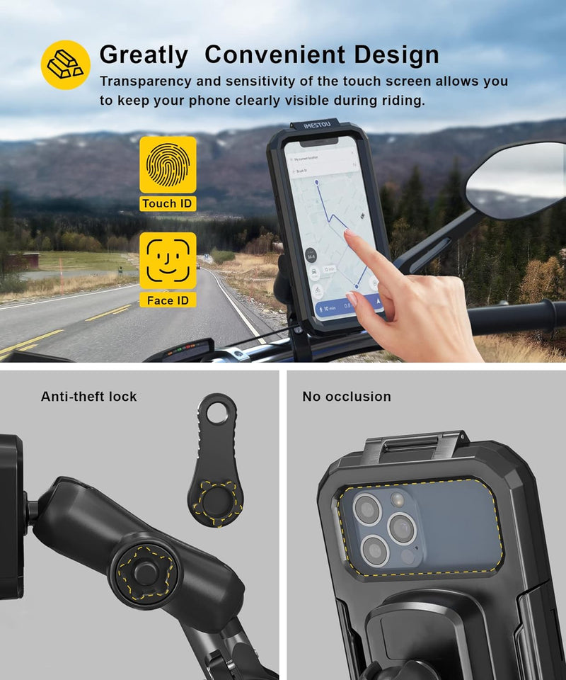 wasserdichte IP67 Motorrad Telefonhalterung, iMESTOU Fahrradhalterung mit 2,5 cm (1 Zoll) Doppelkuge