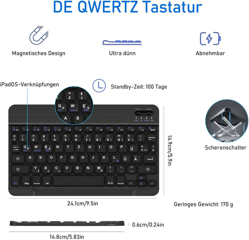 FOGARI Samsung Galaxy Tab S9 FE Tastatur Hülle | Samsung Galaxy Tab S9 Tastatur Hülle | QWERTZ Deuts