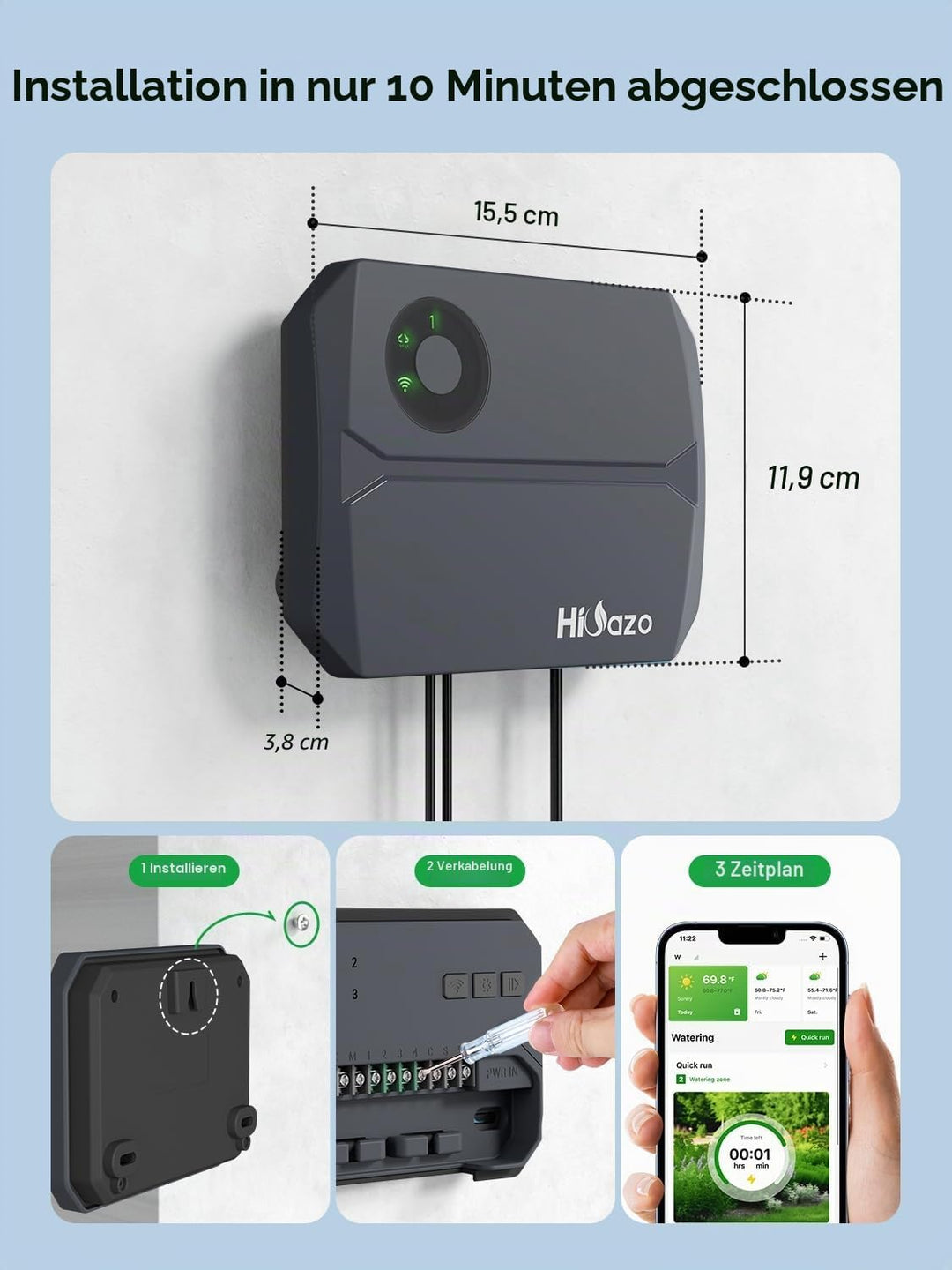 WiFi 4-Zonen Bewässerungscomputer mit App Steuerung, Smart Sprinkler Steuerung, 16 Bewässerungsprogr