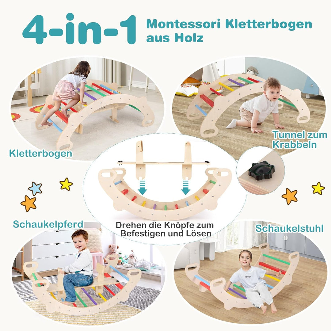 COSTWAY Kletterbogen, mit abnehmbarem Sitz, 4 in 1 Klettergerüst Indoor zum Wippen, Schaukeln, Klett