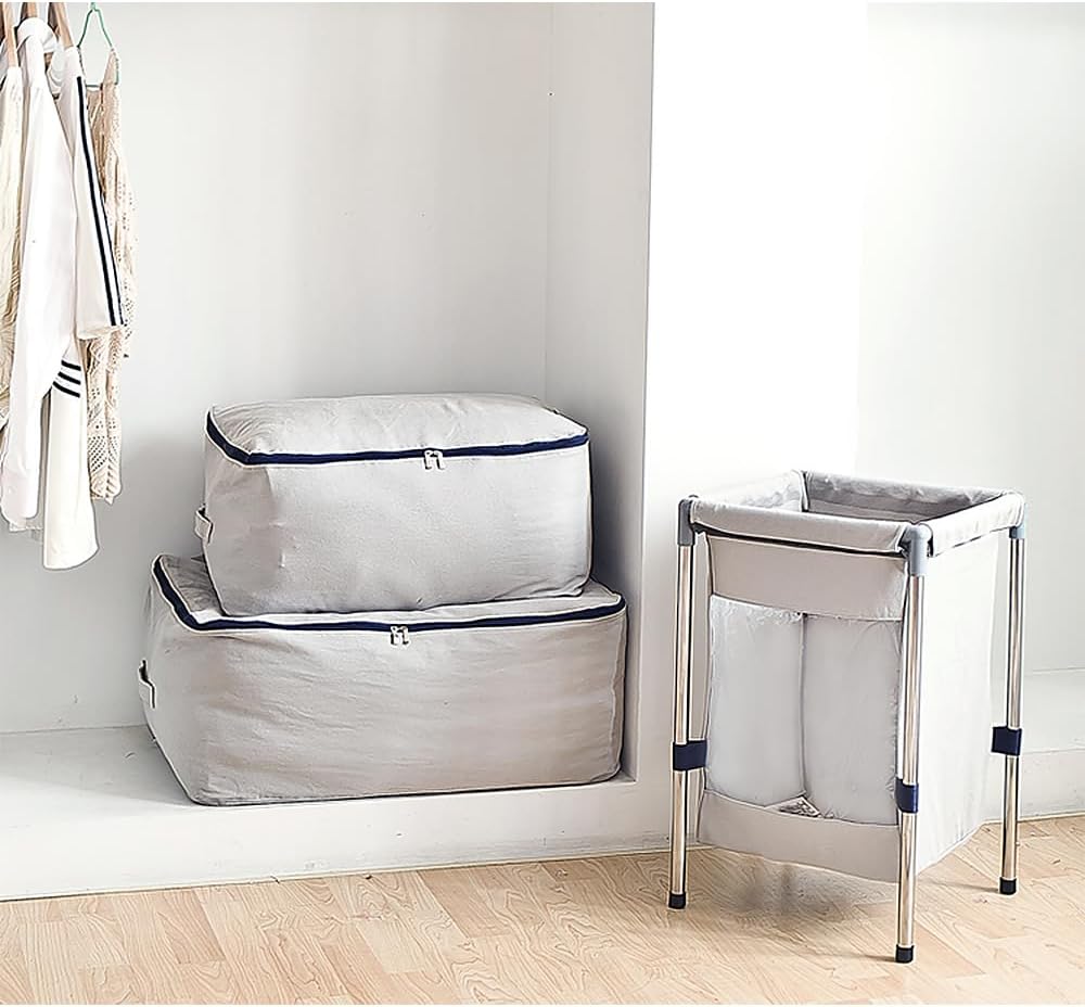 2er-Pack, 70 * 50 * 28cm, grosse Aufbewahrungstaschen aus weichem Baumwollsegeltuch für Kleidung, Pu